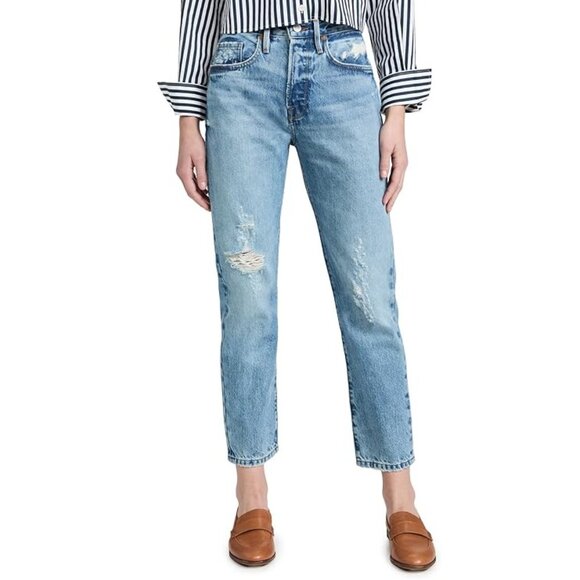 Frame Denim Denim - FRAME Le Skinny Le Original Light Wash Distressed Stretch Denim Jeans P2942